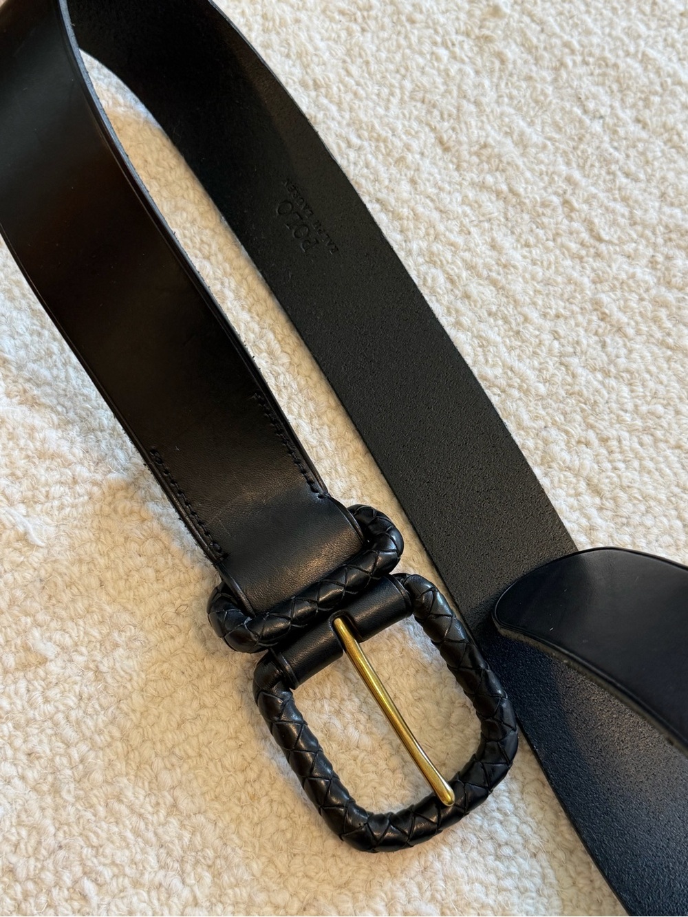 Polo Ralph Lauren $198 Black Leather Woven Gold Belt Size Small